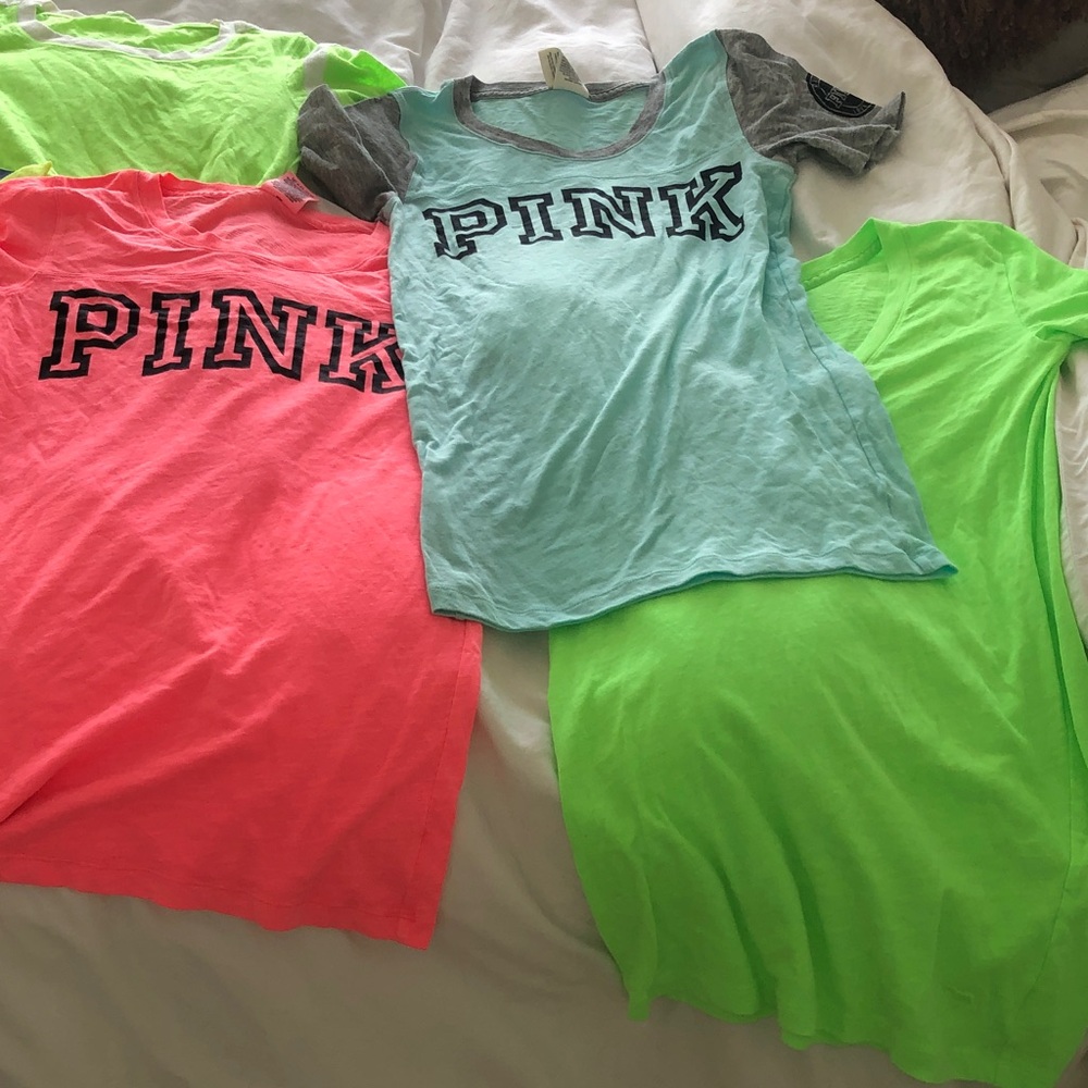 PINK Victoria's Secret Neon Pink, Blue & Neon Green Short Sleeve Tees XS S